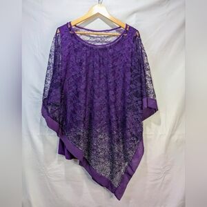 Purple Tank Top Tunic with Asymmetrical Purple Shimmery Floral Lace Poncho 22